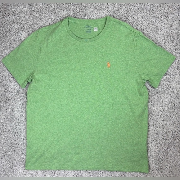 Polo Ralph Lauren Shirt Mens Large Crewneck Tee Orange Pony Classic Preppy Green - Picture 1 of 4